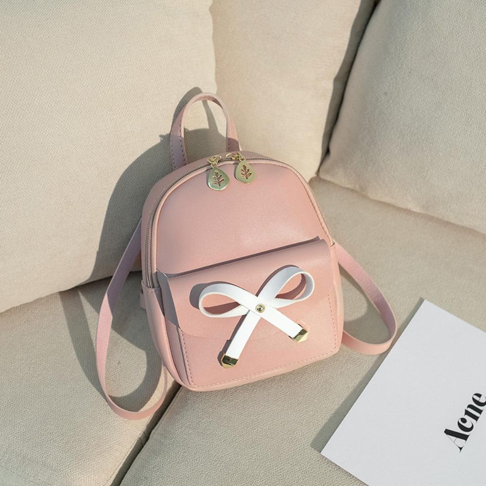 Cute Handheld Mini Backpack Bow-knot Leaf Hollow Shoulder Bag PU Leather School Bags Women