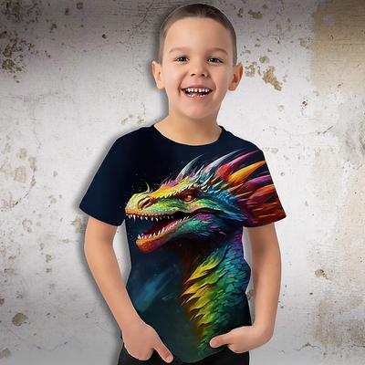 T-Shirts Boys 3D Graphic Dinosaur Dragon T Shirt Tee Short Sleeve Print Summer Spring Active Sports Fashion Polyester Kids 3-12 Years Top