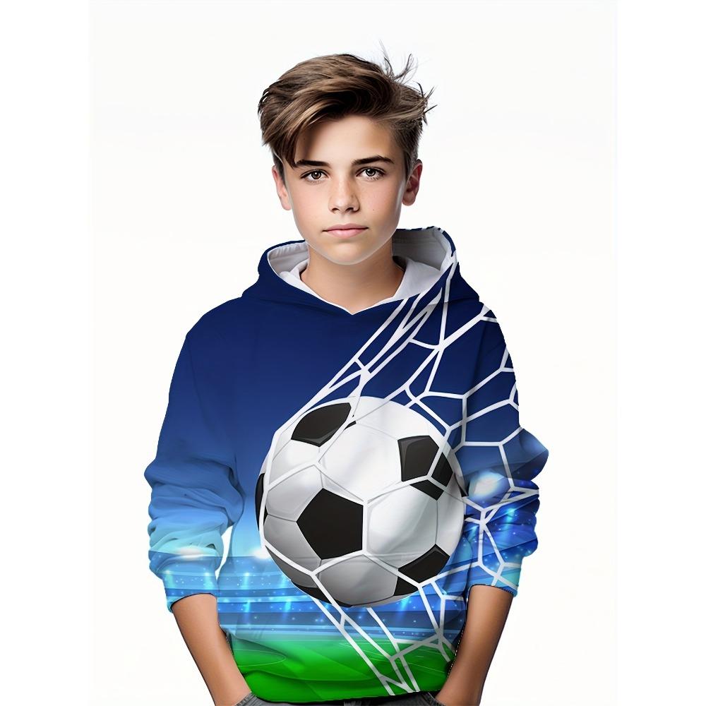 Child Fashion Football 3D Printed Boys Casual Hooded Pullover Long Sleeve Sweatshirt For Spring Autumn Kids Hoodie Tops Clothing