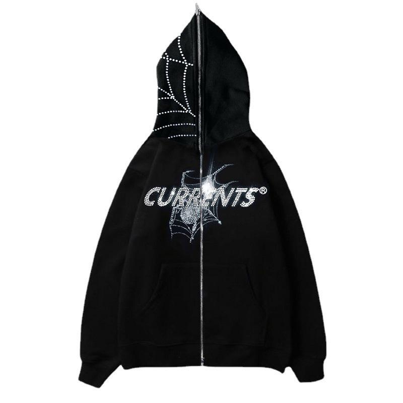 Y2K Mikina na zips s potlačou kamienkov - Trendy Hip Hop Streetwear štýl