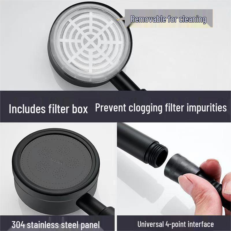304 Stainless Steel Handheld Pressurized Filter Shower Head with Small Waist Design