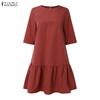 ZANZEA Women Casual Round Neck Solid Color Half Sleeve Dress
