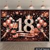 2D 18th Birthday Photography Background, Black Rose Gold Themed Party Backdrop Banner
