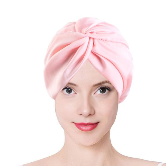 Hair Care Hat Adjustable Telescopic Double Layer Satin Shower Cap Knotted Design Waterproof Hair Bonnet