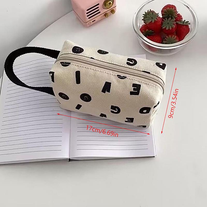 

Simple Beige Letters Cosmetic Bag Fashion Handbag Travel Portable Toiletry Large Capacity Mountaineering Bag Christmas Gifts