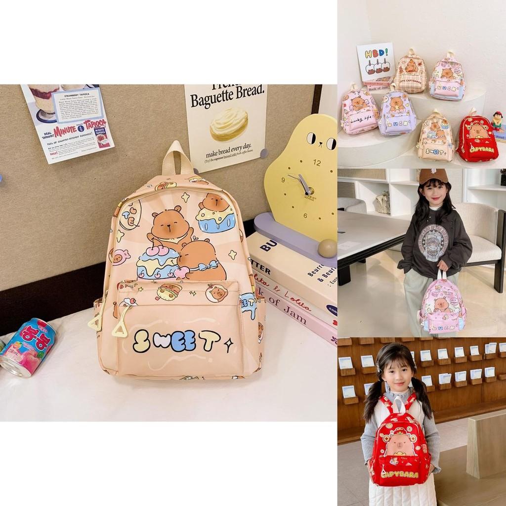 Breathable Nylon Kids Backpack With Fun Capybara Pattern Ideal For Preschoolers