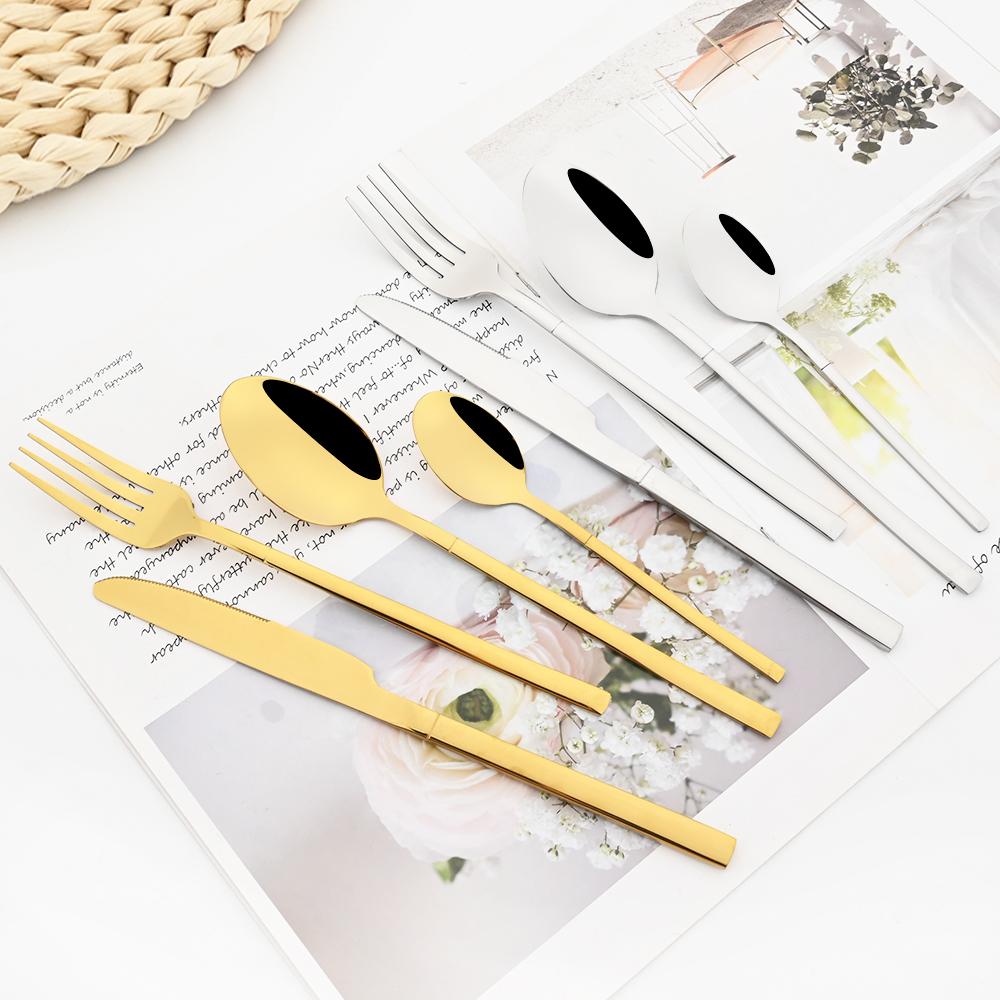 24Pcs Black Dinnerware Set Knife Fork Coffee Spoon Cutlery Set Stainless Steel Flatware Western Kitchen Silverware Tableware