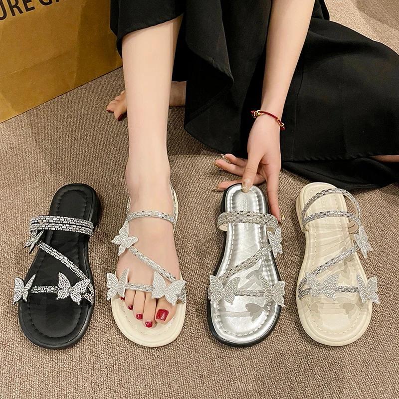 Fashion Bow Decor Back Strap Sandals for Women Luxury Non Slip Pu Leather Sandal Ladies Fashion Wear-Resistant Med Heel Sandalias Mujer