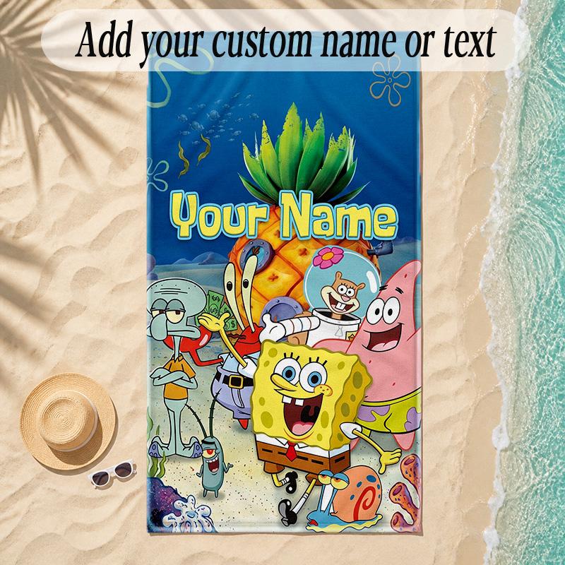 Beach TowelSpongeBob Custom Name Text Personalized Soft Towel for Beach Pool Indoor Home Decor Gift