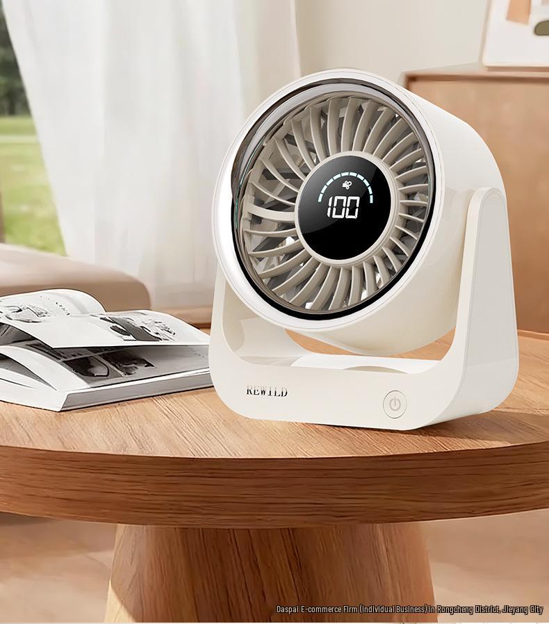 Compact USB Desktop Fan with Digital Display - Silent Mini Electric Fan for Office & Dorm Use