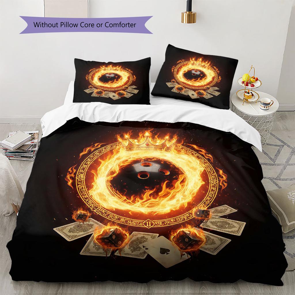 Brennende Kugel Muster Bettwäsche Steppdecke Set Bettbezug Kissenbezug Heimdekoration Geburtstagsgeschenk (1 Bettbezug + 2 Kissenbezüge, ohne Füllung)
