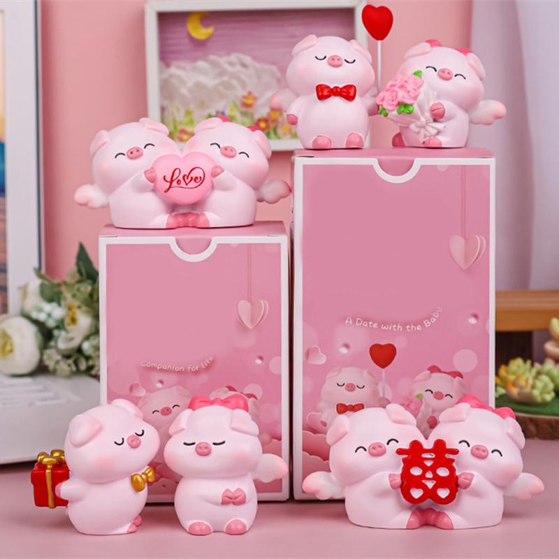 Cute Couple Pig Ornament Ornament Cartoon Valentine's Day Gift Cake Decoration Pig Baby Doll Desktop Car Decorations Gifts