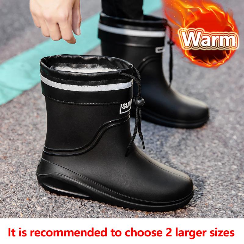 Fashion Short Tube Rain Shoes Men's Rubber Boots Waterproof Platform Booties Outdoor Non-slip Rain Boots Men Kitchen Working Rain Boots