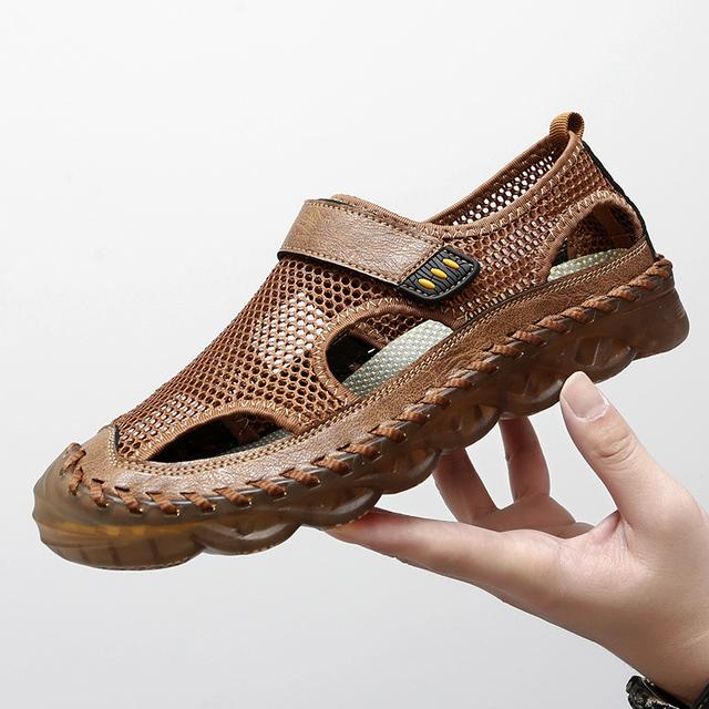 Leather Fashion Walking Shoes Men Luxury Brand Breathable Luxury Sandals All-match Mens Outdoor Loafers New Beach Men's Sandals