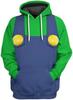 [COSYAMA] Mario & Luigi Cosplay Hoodie, Long Sleeve, Cotton/Polyester, Oversized, Halloween Costume (Luigi Green, Size S)