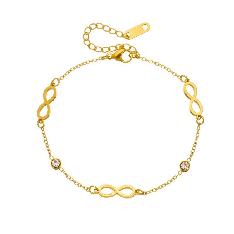 Gold Plated Infinity Symbol Bracelet with CZ Beads, Dainty Adjustable Cable Chain for Women, Minimalist Daily Jewelry