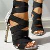 Sandals summer European, American and Roman style super high heel thin heel elastic band bag heel rear zipper sexy high heel sandals