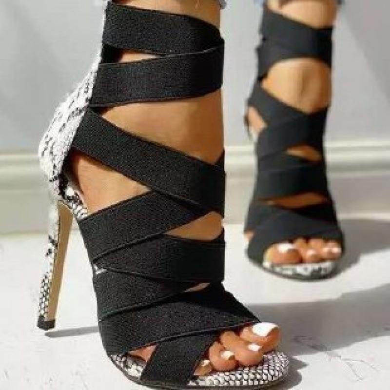 Sandals summer European, American and Roman style super high heel thin heel elastic band bag heel rear zipper sexy high heel sandals