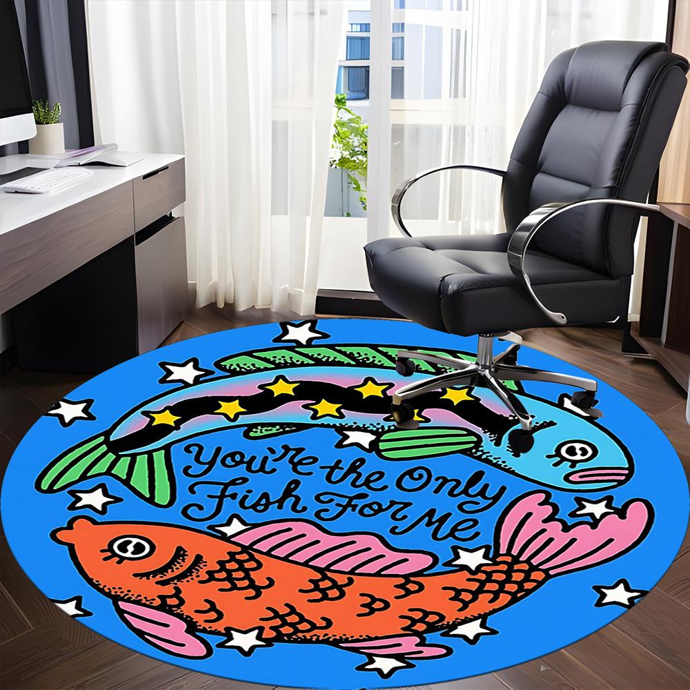 1pc Fish Love Office Round Area Rug, Indoor Mat Suitable For Office, Under Office Chairs Bedroom Living Room Home Decor, Room Deco