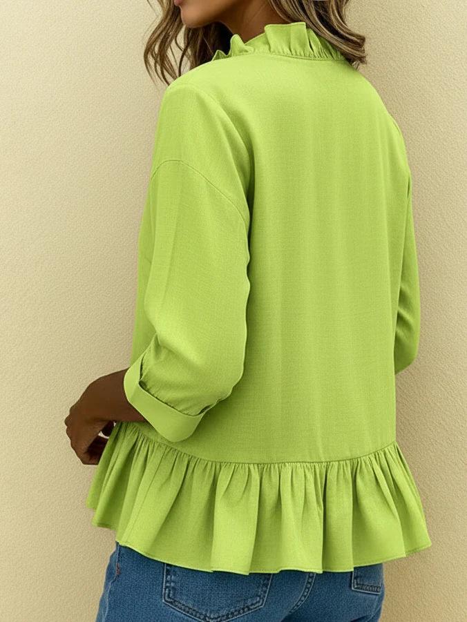 2026 Europäisch-Amerikanische Frühjahr/Sommer Damen Langarm Rüschenbluse