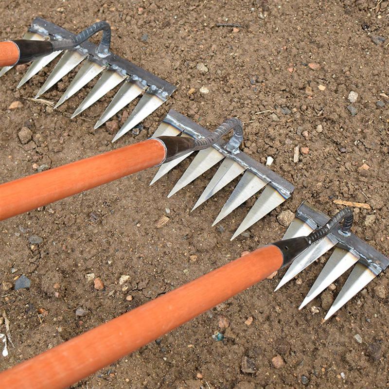 Metal Weeding Hoe Rake Stainless Steel Garden Weeders Grass Rooting Loose Soil Hand Weeding Removal Puller Gardening Tools