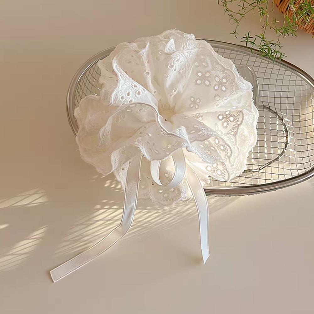 Двухслойная резинка для волос с цветком, кружевной лентой, перфорированная, плиссированная, балетные резинки, резинки для хвостика, новые аксессуары для женщин One Size