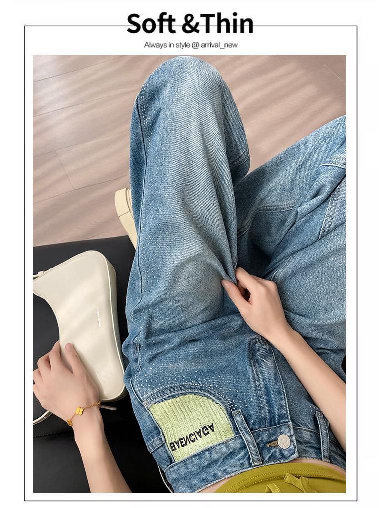 Women's Summer Rhinestone High-Waisted Floor-Length Jeans