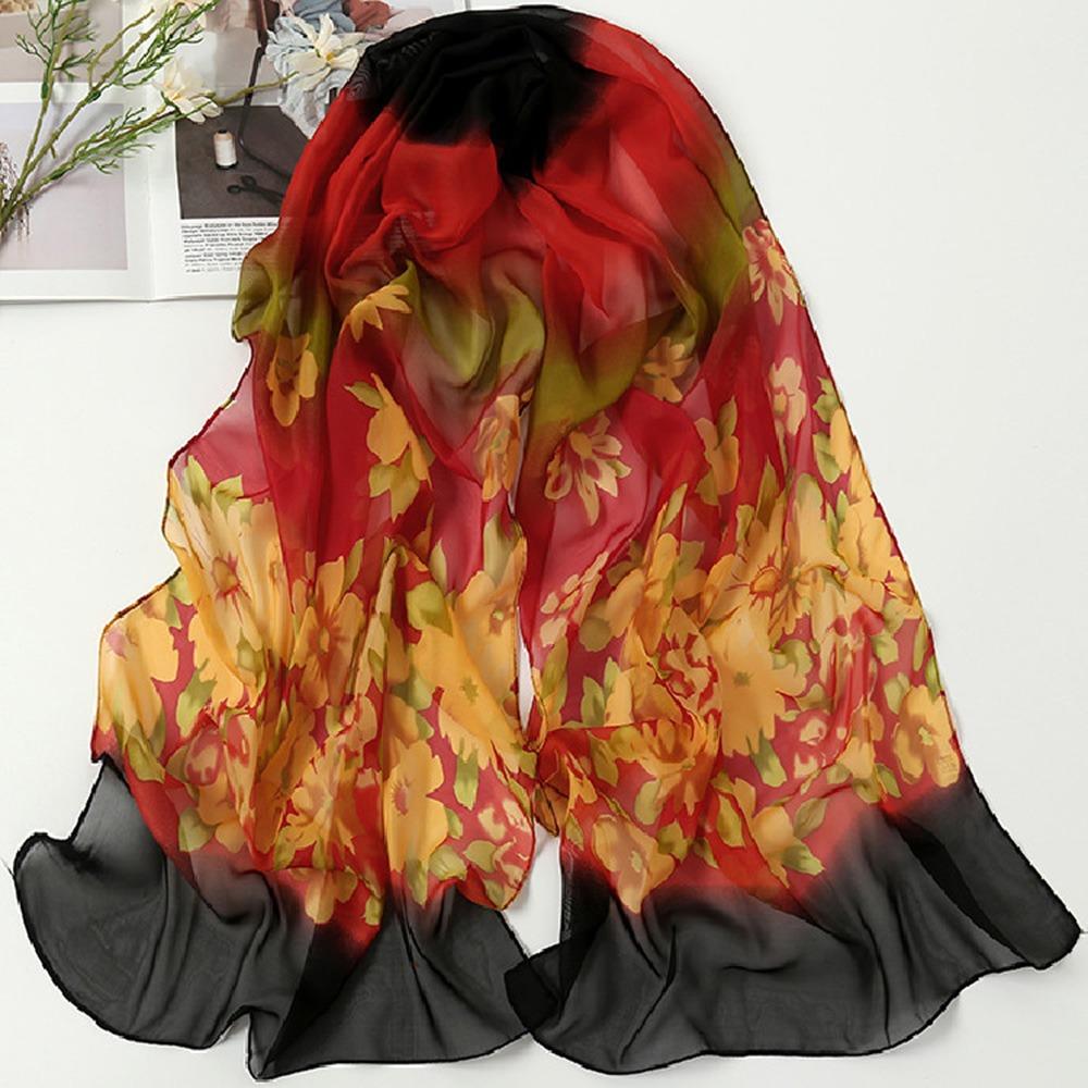 160*50cm Chiffon Scarf Flower Print Shawl Silk Fashion Long Wrap Shawl  for Women