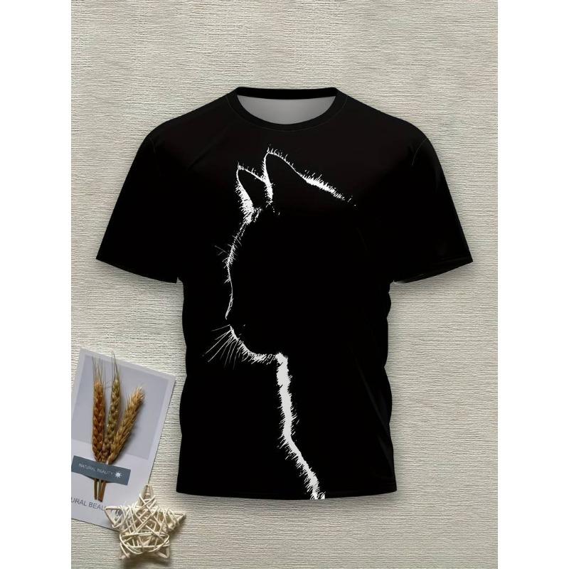 3D Cat Animal Pattern Short Sleeved T-shirt for Summer, Breathable and Sweat Proof Top Men's T-shirts