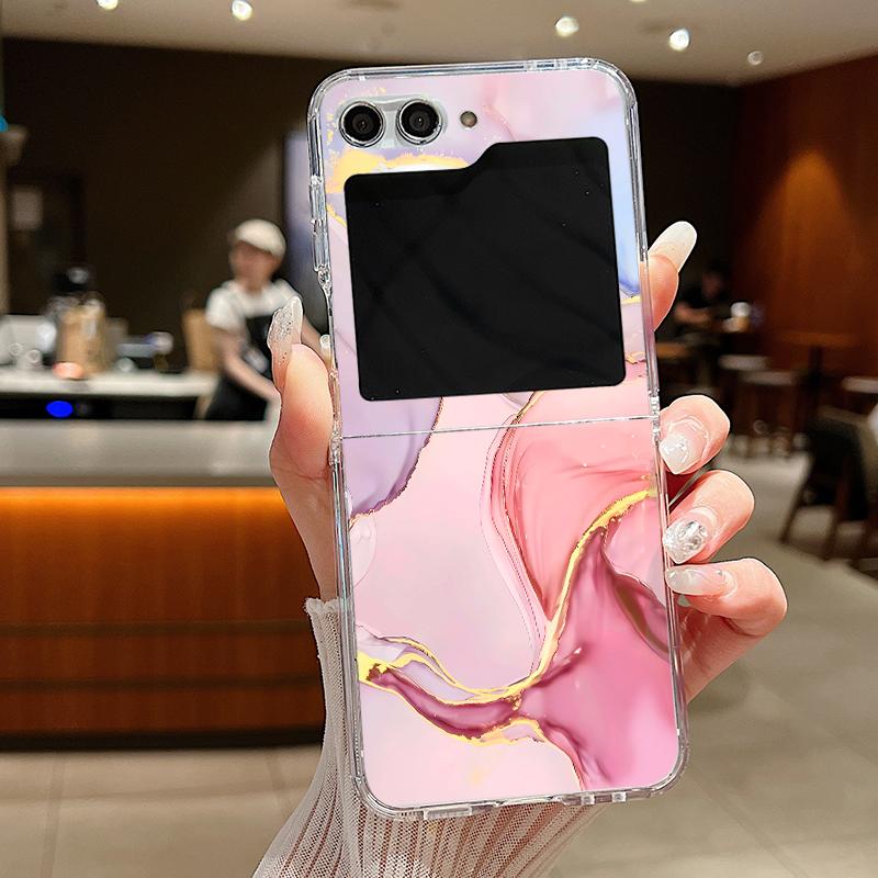 For Samsung Galaxy Z Flip 7 6 5 4 3 Case Watercolor Marble Pattern Hard Clear Folding Cover For Samsung Z Flip6 Flip5 Flip7