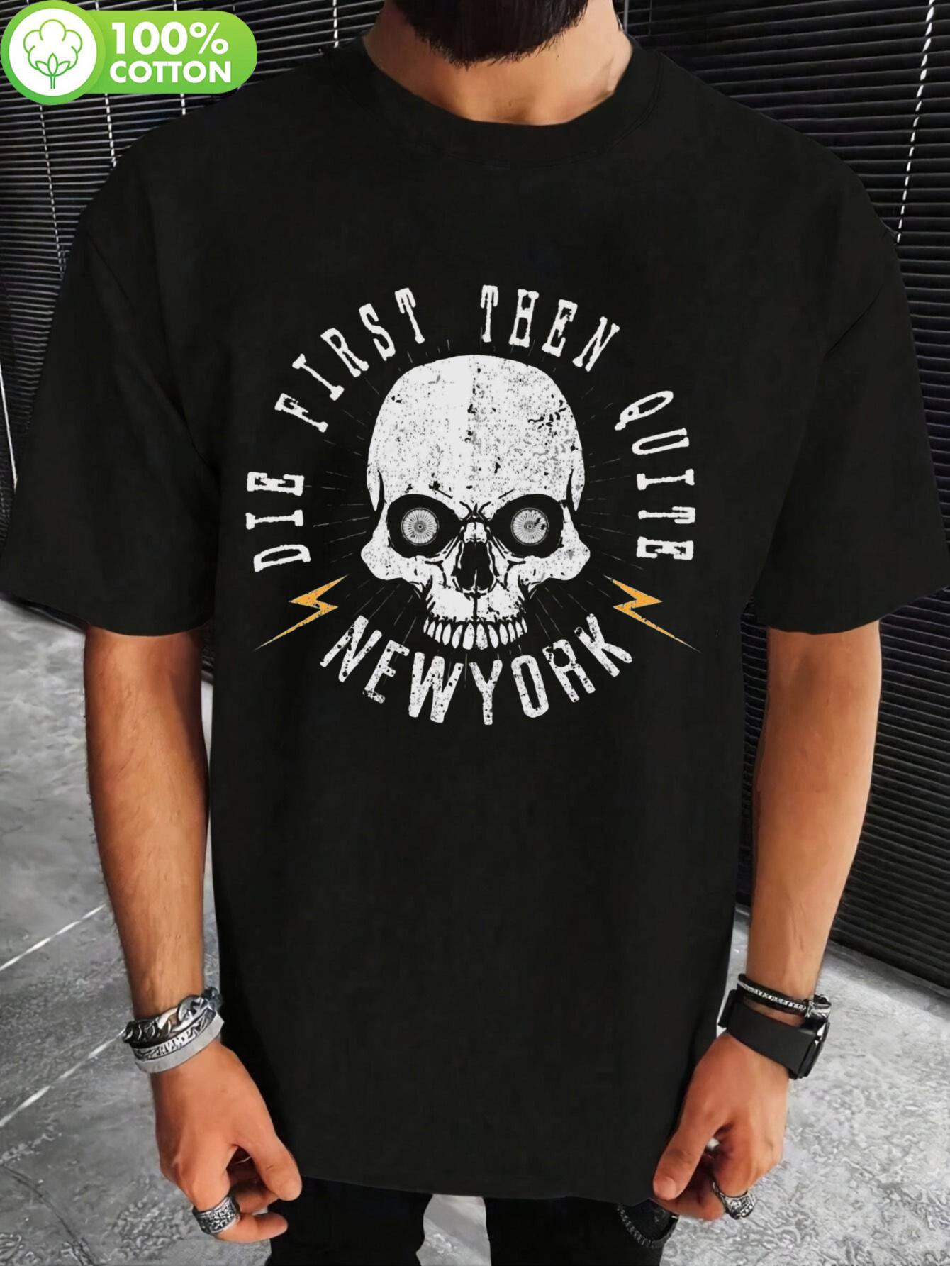 

Plus Size Skull & Letter Print Cotton T-shirt - Breathable XXXXL