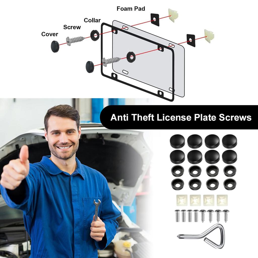 License Plate Holder Screws with Caps Universal Car Number Plate Frame Holder Mounting Fastener Screws & Cover Caps Kit