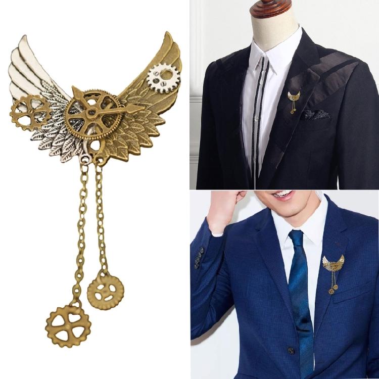 Steampunk Großer Zahnrad-Brosche Mechanische Schal Revers-Pin Flügel Kette Fünfecke Brustnadel für Frauen Mädchen Männer
