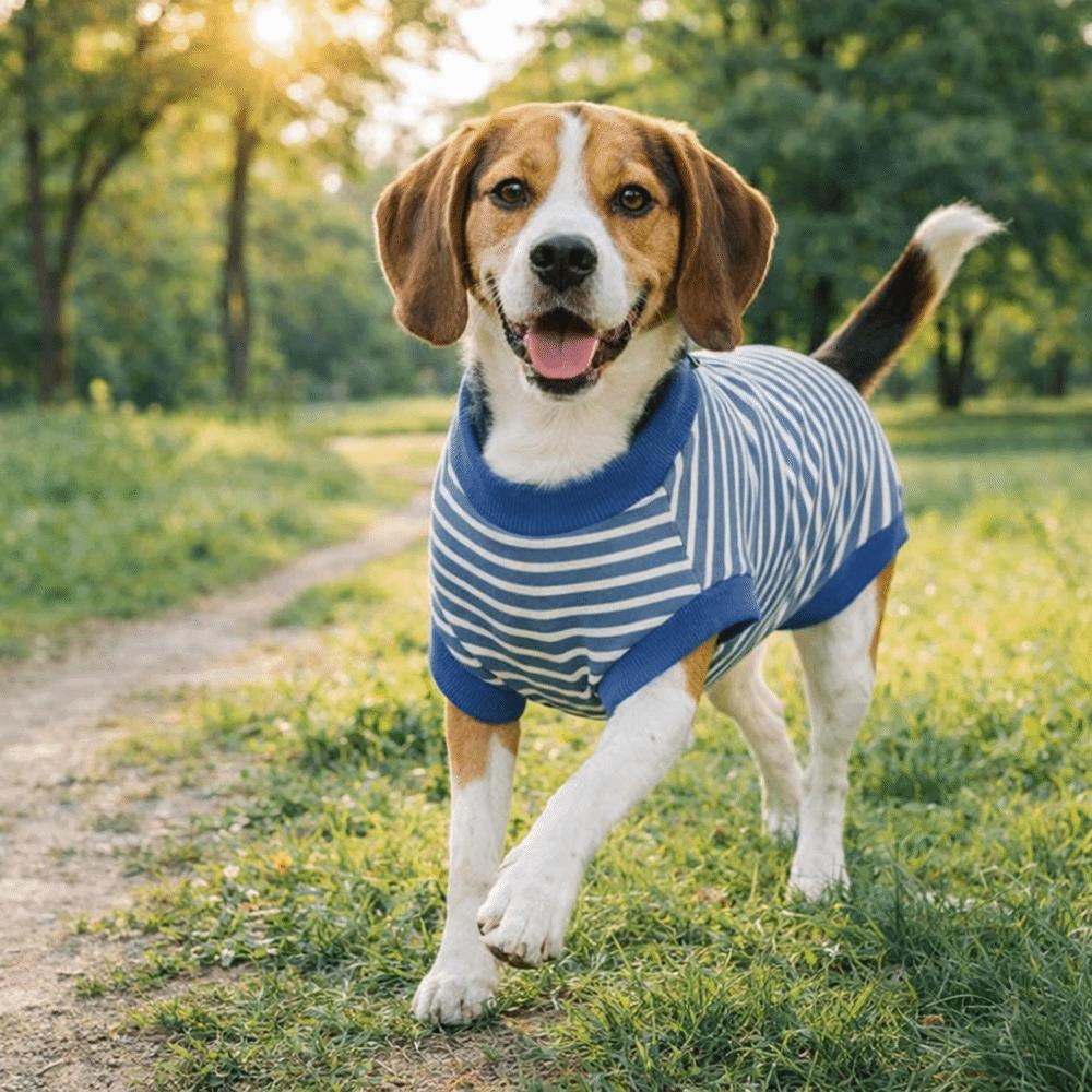 Striped Dog Sterilization Suit Warm Dog Four Legged Vest Fleece Anti-Licking Vest  Belly Protection