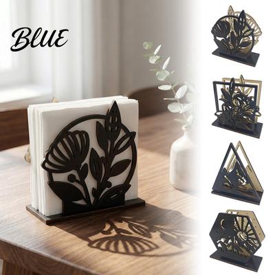 Stable Wood Napkin Holder for Counter Wooden Hollow Holder Black Silhouette Pattern Decorative Vertical Stand Cafe Stand Boho Style Tissue