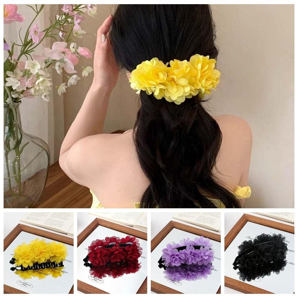 Rose Flower Banana Clips Sweet Floral Twisted Hair Clip Hair Accessories Women Vertical Clip  Daily