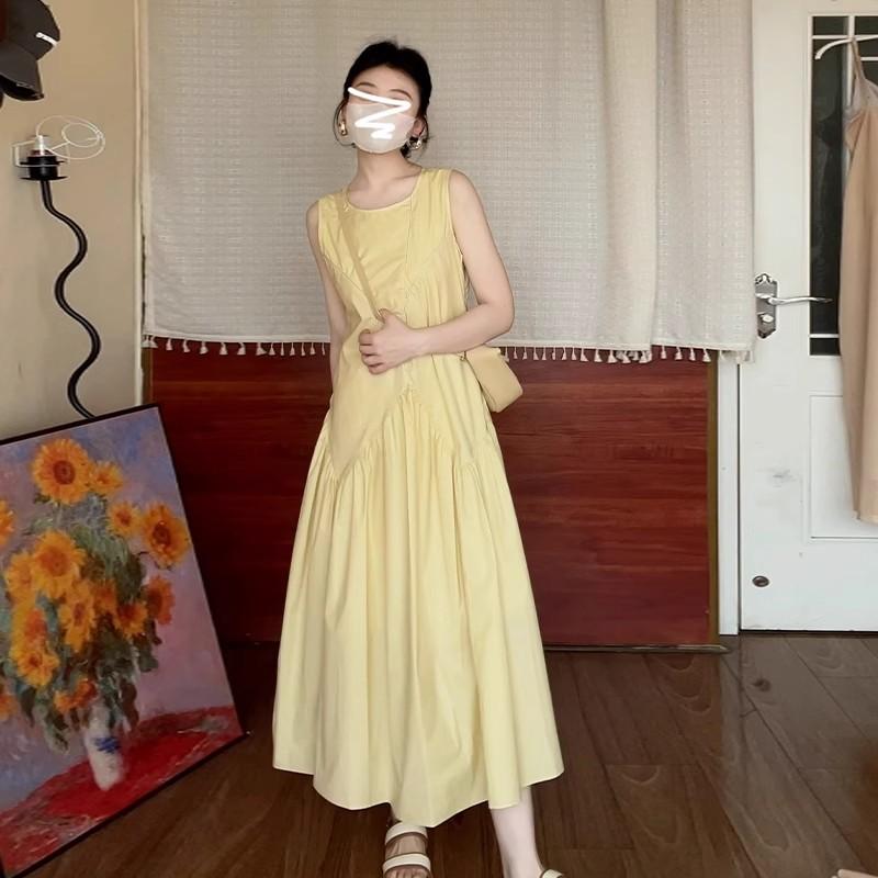 [Original practice + inner lining] Vest dress light yellow women's clothing summer dopamine sweet age reduction a word
