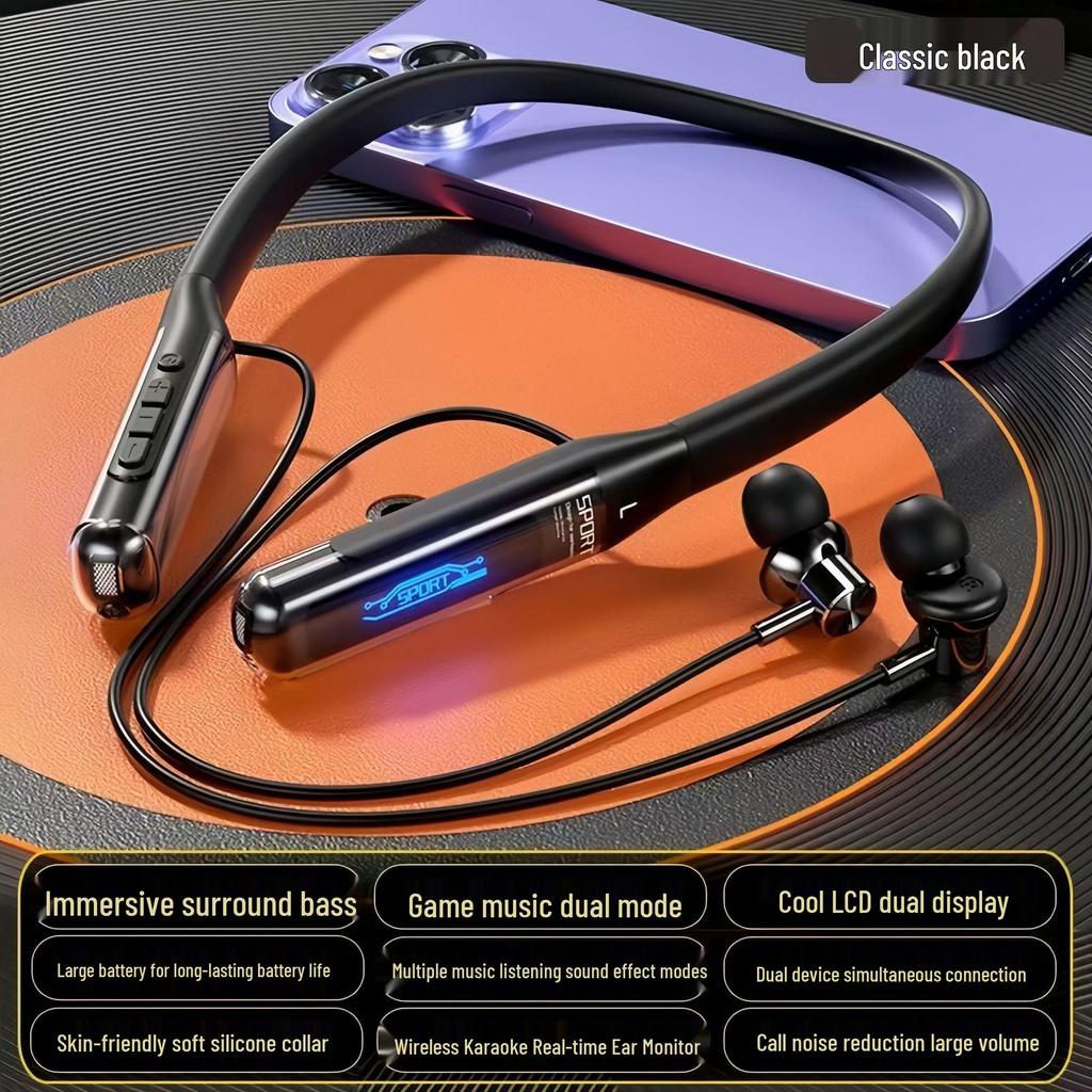 2026 Bluetooth Neckband Earphones: Ultra-Long Battery, Wireless, Noise Cancelling, Sport Design.