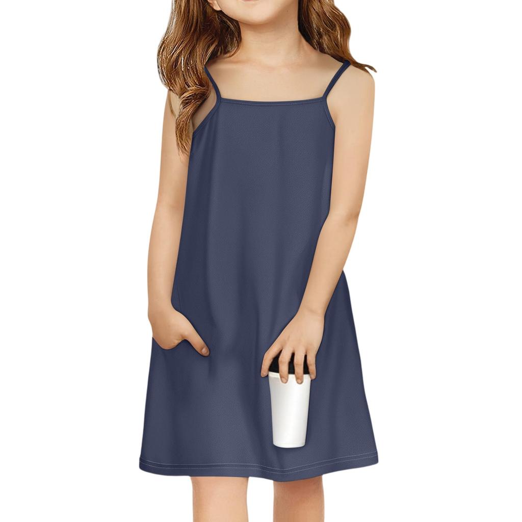 Children's Sleeveless Square Neck Summer A-Line Casual Holiday Suspender Dress