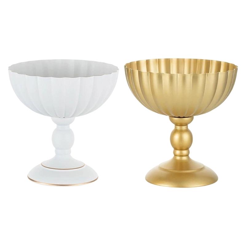 Decorative Iron Footed Flower Vessel with Fluted Bowl Compote Vase for Small Displays and Arrangements