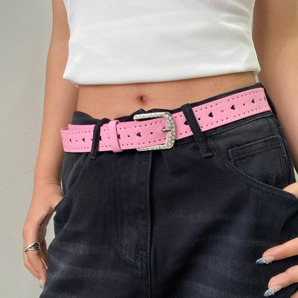 Punk Rhinestone Waist Belt Jeans Decor PU Leather Waistbands Retro Y2K Wide Belt  Spice Girl