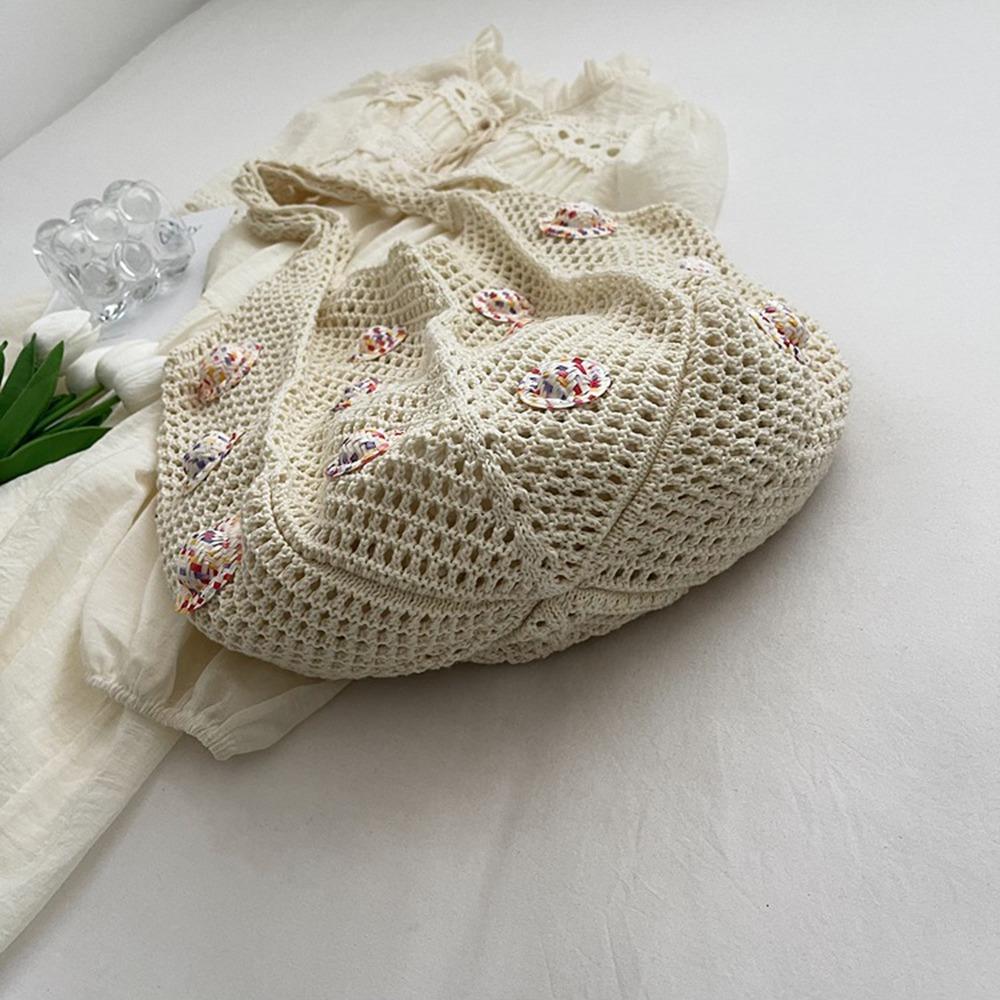 Large Capacity Crochet Shoulder Bag Sweet Knitted Handbag Simple Shopping Bag  Ladies
