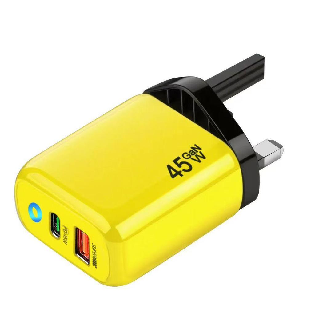 Dual-Port PD45W GaN Fast Charger with International Compatibility and LED Indicator