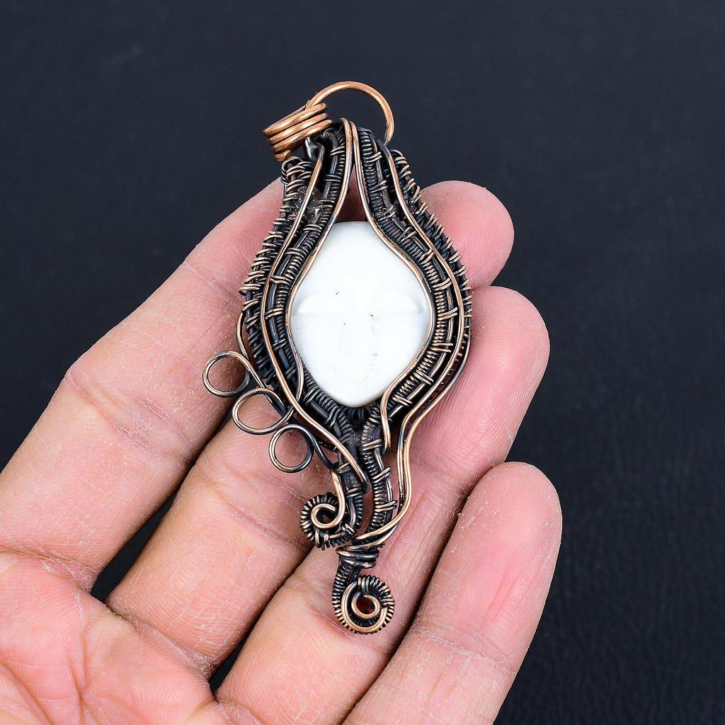 Lady Face White Coral 999 Copper Wire Wrapped Pendant, Handmade Gemstone Pendant Jewelry, Gifts For Wife Brand New Pendant