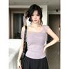 Purple Romantic Mesh Yarn One-word Shoulder Sleeveless T-shirt Women's Summer Slim and Thin Off-the-shoulder Design Versatile Top