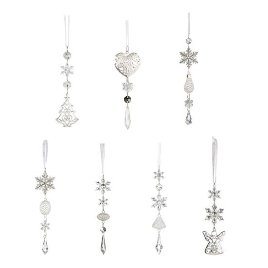 Christmas Tree Crystal Decoration Iridescent Clear Acrylic Snowflake Hanging Ornaments with Drop Pendants for Xmas Tree Winter Party Decoration