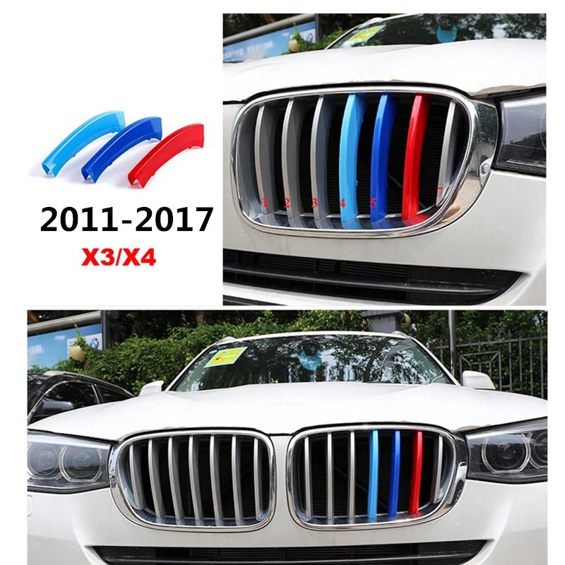 3D M Car Front Grille Trim Strips Grills Cover Performance Decoration Stickers For BMW X3 X4 F25 F26 2011 To 2017 7 Grilles 3Pcs
