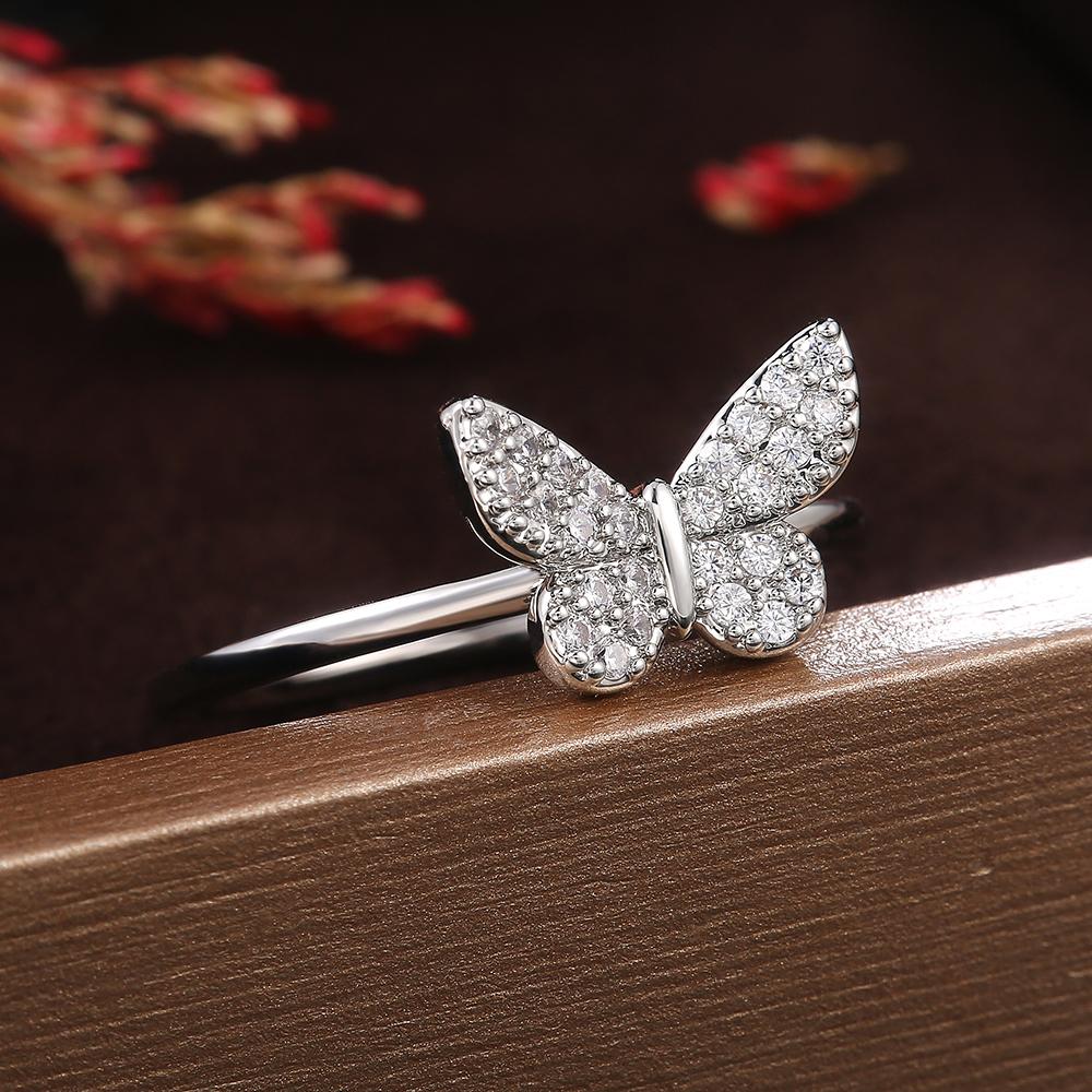 New Silver Color Delicate Butterfly Women Rings Brilliant Cubic Zirconia Girl Stylish Party Accessories Female Trendy Jewelry