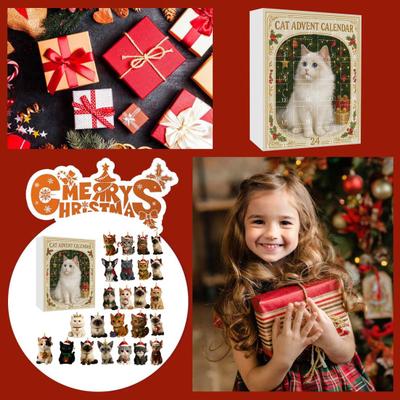 Weihnachten Katzenliebhaber Adventskalender PVC Ornament für Baumdeko 24-Tage Countdown Box Geschenk für Kinder Familie