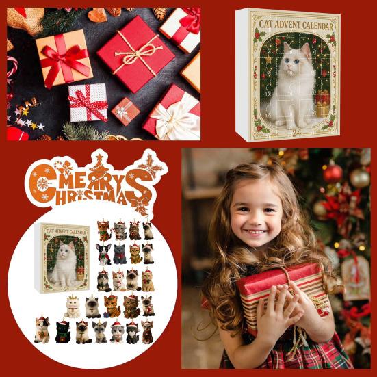 Christmas Cat Lover Advent Calendar PVC Ornament for Tree Decor 24-Day Countdown Box Gift